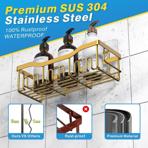 EUDELE 5-Pack Rustproof Stainless Steel Shower Caddy – No Drill Adhesive Bathroom Organizer with Large Capacity, Spacious Shower Shelves for Inside Shower, Kitchen & Home Decor Storage-XL Size