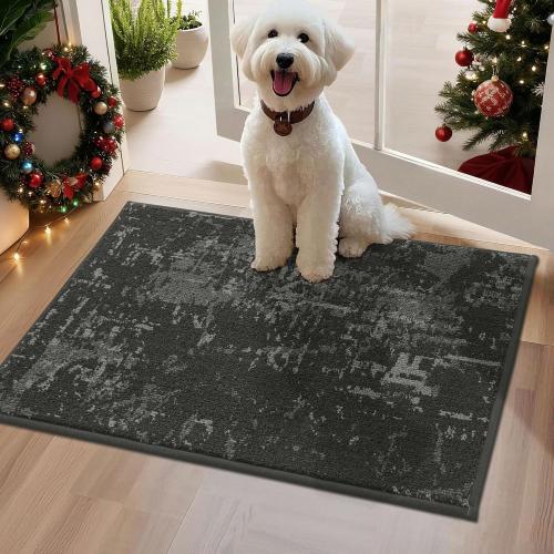 BEQHAUSE Dirt Trapper Door Mat 20 x 32, Non-Slip Doormats Washable Entryway Rugs, Stain Resistant Dog Door Mats Absorbent Welcome Floor Mat for Front Back Door, Mud Wet Shoes & Paws, Dark Grey