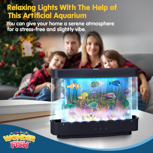 Artificial Fish Tank Virtual Ocean Toy with 2H or 6H Timer, Dimmable Lights, Mini Desk Decor, Colorful Aquarium, Motion Lamp Night Light for Kids with Moving Fish