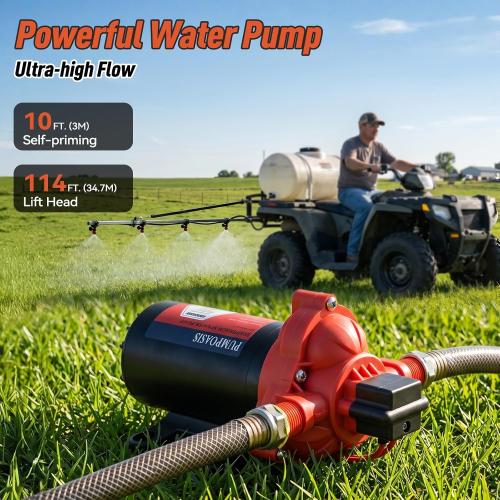 12V Sprayer Pump, 4.4gpm-10amp-60psi, Chemical and Corrosion Resistant, Compatible with Roundup, Diaphragm Pump with Pressure Switch and Self-Priming for Agricultural Spraying, Rv, Boats, Etc