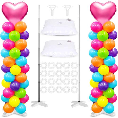 2 Sets Adjustable Balloon Column Stand Kit, Metal 9 Feet Balloon Stands for Floor, Balloon Tower Decorations for Baby Shower Graduation Birthday Wedding Party
