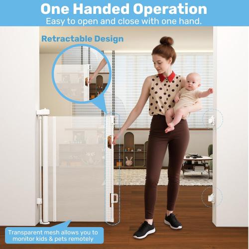 Baby Proof Me Retractable Baby Gates for Stairs & Doorways - 71” Wide Mesh Safety Gate for Toddlers, Dog & Pets - Use for Indoor/Outdoor, Hallways, Deck, Porch - Easy Installation, Secure Closure