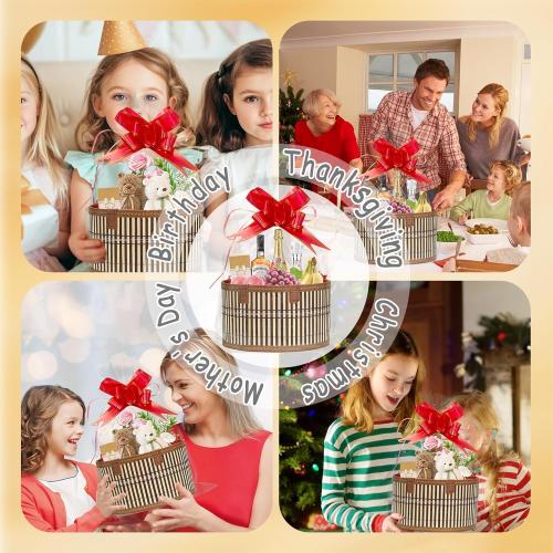 Baskets for Gifts Empty Set of 4, Bamboo Woven Gift Basket with Wrap Bags, Pull Bows, Raffia, Greeting Cards – Gift Basket Making Kit for Birthday, Shower, Housewarming