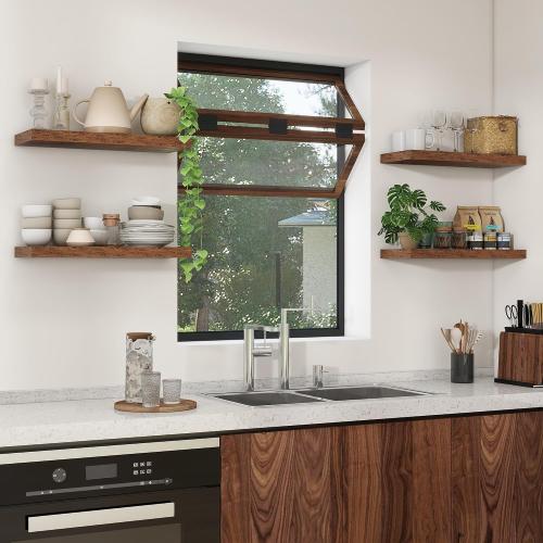 BROWN Heimlove 24 inch Floating Shelves for Wall,9.3 inch deep Brown Bathroom Over Toilet Shelf,Wall Mounted Rustic Wood Shelves for,Bedroom,Living Room,Kitchen,Office Decor Set of 2-Brown