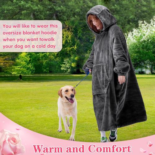 Waitu Wearable Blanket Sweatshirt Gifts for Women and Men, Warm and Cozy Giant Blanket Hoodie, Thick Flannel Blanket with Sleeves and Giant Pocket - Dark Gray