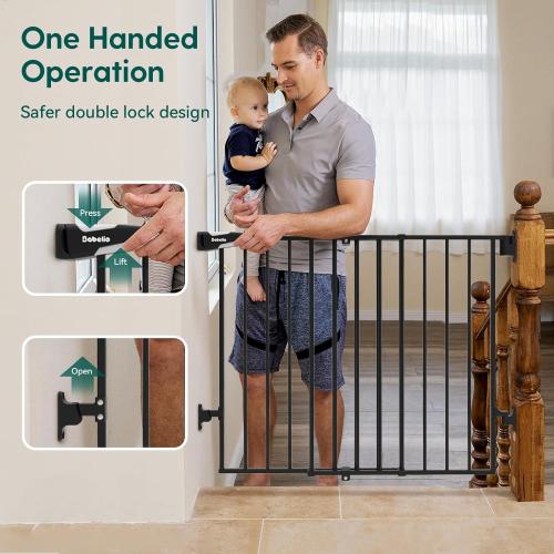 Babelio Baby Gate for Stairs, Kitchen & Doorways, No Bottom Bar| One-Handed Operation| Auto-Close| Hardware Mount (Drill Needed) Safety Dog/Pet Gate (Black - B17, 26-43 W, 28 H)