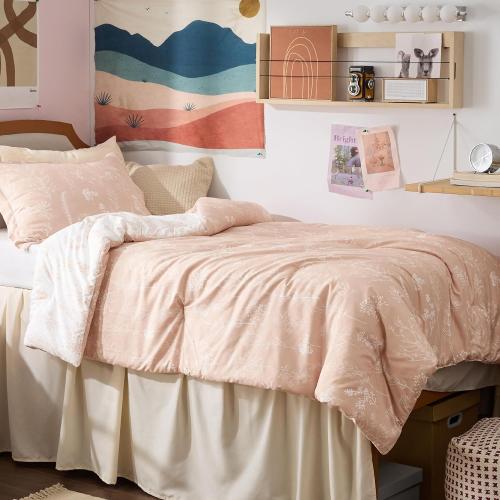 Bedsure Twin/Twin XL Comforter Set - Dusty Rose Bed Set, 2 Pieces Cute Floral Bedding, 1 Soft Reversible Botanical Flowers Comforter and 1 Pillow Sham