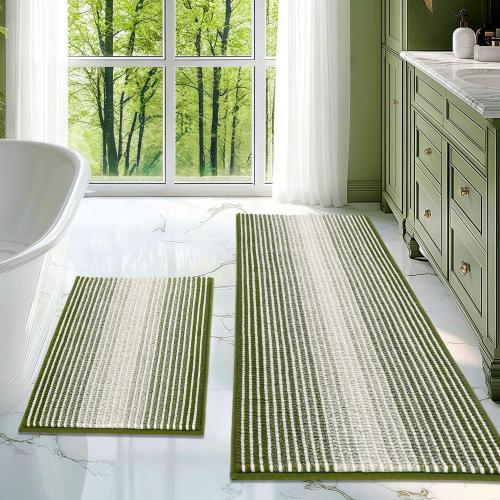 BSICPRO Bathroom Rugs and Mats Sets, 2 Piece Thick Absorbent Chenille Bath Mat Rug Set Non Slip, Soft Shaggy Bath Room Floor Mats for Bathroom, Machine Washable (Sage, 20 x 47 Plus 16 x 24)