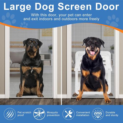 Large Dog Screen Door,  Flap Opening Dog Door for Screen Door with 4 Entry Ways, Magnetic Self-Closing Pet Screen Door for Dogs Cats, White