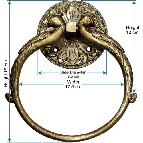 7.5 Inches - Brass Hand Towel Hanger Holder | Hand Towel Hanger Holder | Towel Holder for Bathroom in Twin Peacock Design