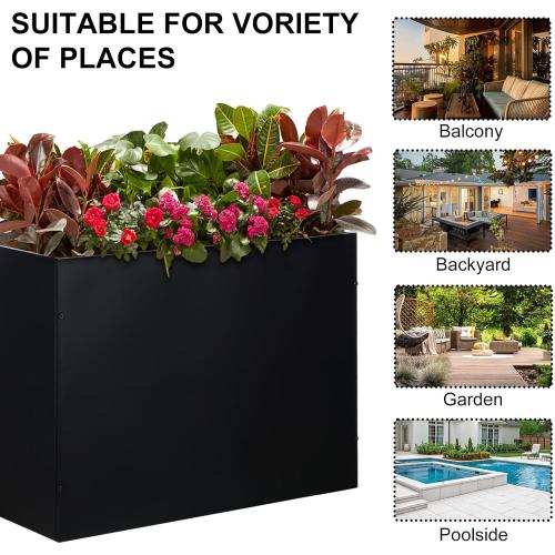 SUNNYPARK Large Metal Planter Box 32”x 12”x 24”, Rectangular Modern Black Metal Planter Box Heavy Duty with Drainage Holes for Outdoor Garden Patio