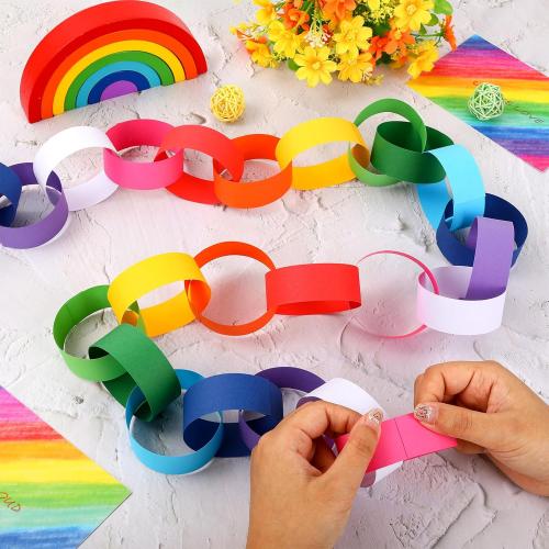 800pcs Rainbow Paper Chains with Glue Tapes, 10 Colors, Paper Craft Favors for Birthday, Baby Shower, Party Decoration
