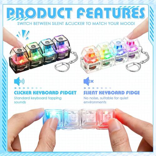 Halloscume 2 Pcs Clicky and Silent Keyboard Fidget Toy LED Clear Colors