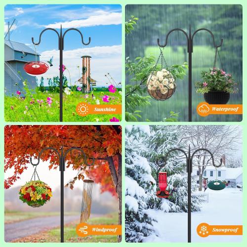 FEED GARDEN Adjustable Double Shepherds Hook for Outdoor with 5 Prong Base 76 Inch Heavy Duty Two Sided Bird Feeder Pole for Hanging Plant Baskets, Solar Light Lanterns, Wind Chimes 2 Pack - little damage
