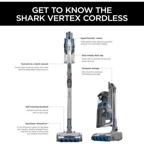 Shark IZ462H Vertex Ultra Lightweight Cordless Stick Vacuum with DuoClean PowerFins, Crevice, Pet Multi-Tool, Anti-Allergen, Brush, Removable Handheld, Flex, 60 min Runtime, Blue, MultiFLEX