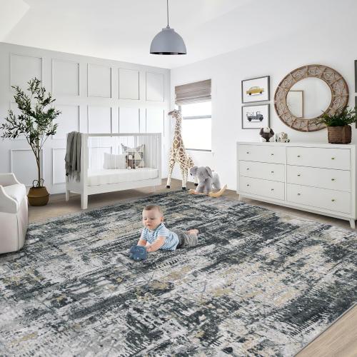 Area Rug for Living Room, Washable Modern Abstract Large Area Rug Neutral Soft Non Slip Kids Rug Stain Resistant Indoor Carpet for Bedroom Dining Room Playroom Office