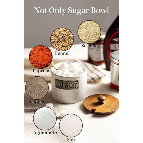 LYEOBOH Ceramic Sugar Bowl with Lid and Spoon, 15 OZ Sugar Holder for Coffee Bar Accessories, Sugar Jar for Countertop, Azucarera Farmhouse Home and Kitchen, White