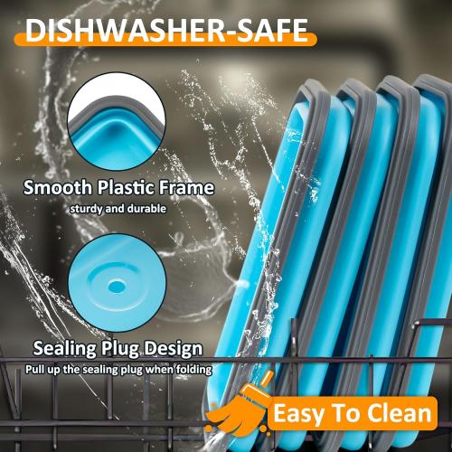 Collapsible Silicone Food Storage Containers Set with Lid & Air Vent, Foldable Lunch Containers, 10 Pack (6 Rectangular   4Round Bowls), BPA-Free, Space-Saving