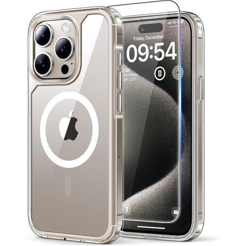 TAURI for iPhone 15 Pro Max Case, Compatible with MagSafe, [3 in 1] 1X Clear Case [Not-Yellowing] with 2X Screen Protectors, Military-Grade Protection, Magnetic Case for iPhone 15 Pro Max, Clear