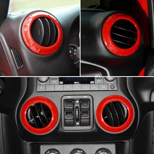 JeCar 4PCS Center Console Dash Air Conditioner Vent Cover Trim Interior Accessories Compatible with Jeep Wrangler JK JKU 2011-2018 (Red)