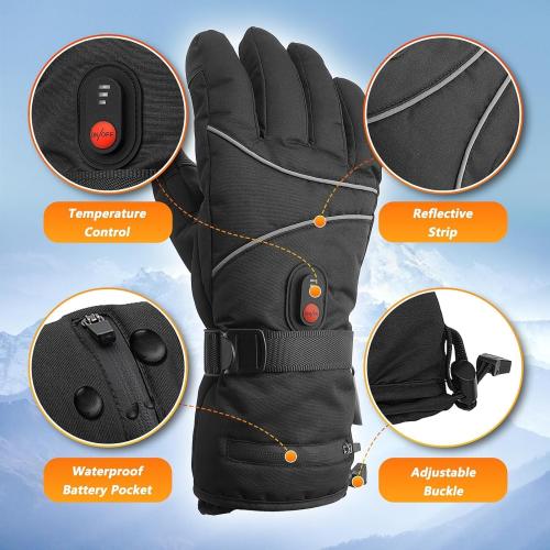 Heated Gloves for Men Women, Rechargeable Battery Powered, Waterproof Windproof Thermal Touchscreen Heating Gloves for Skiing, Riding, Hiking (L)