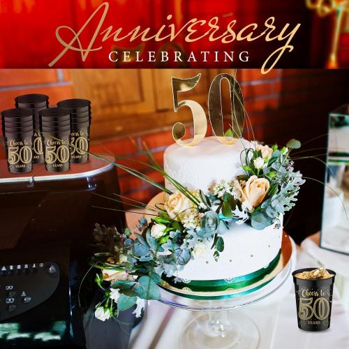 40 Pack 50th Birthday Cups Cheers to 50 Years Birthday Party Cups Gold and Black Plastic Stadium for Decorations Party Favors Men Women Wedding Anniversary Supplies