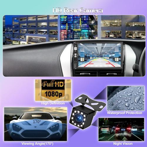 7” Wireless Apple CarPlay Double Din Car Stereo,FM Car Radio,Bluetooth 5.2,IPS Touchscreen 1024 * 600, Backup Camera,EQ Audio,Dual USB Type-c Charging,Subwoord,Android Auto,Navigation,CarPlay MP5