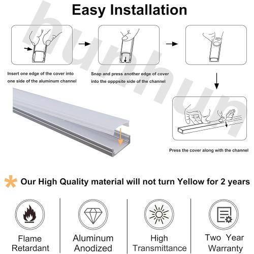 hunhun 20-Pack 3.3ft/1Meter U Shape LED Aluminum Channel System with Milky Cover, End Caps and Mounting Clips, Aluminum Profile for LED Strip Light Installations, Very Easy Installation