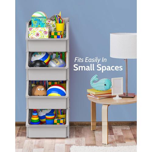 TidyFriend Stackable Storage Bins for Pantry, 4 Pack Stackable Bins For Organizing Food, Kitchen, and Bathroom Essentials (Light Grey)