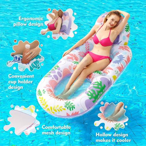 2 Pack Pool Floats Adult Heavy Duty-Adult Pool Float Lounger with Cup Holders, Backrest & Footrest Pool Lounge Float Pool Floaties Rafts for Beach Lake Party(Pink, Blue)