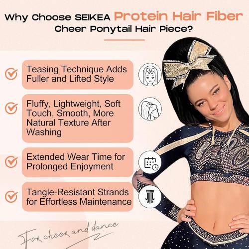 SEIKEA Cheer Ponytail Hair Piece, 100% Super Protein Fiber Straight Cheerleader Hairpiece Lightweight Silky Smooth Fluffy 18 Ponytail Extension for Cheerleader Competition, Dance Cream Blonde
