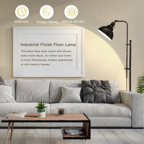 PARTPHONER Industrial Floor Lamp Adjustable, Rustic Farmhouse Reading Lamp in Aged Black Finish, Modern Standing Lamp with Remote Control Metal Shade for Living Room Bedroom Study Room Office Hotel