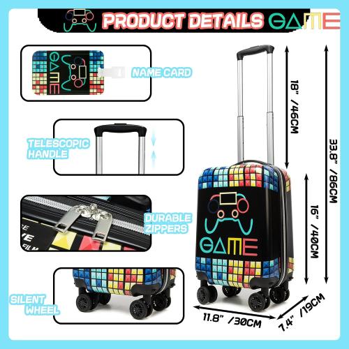 Kid’s Luggage Set 5 Piece Suitcase Set 16’’ Hardside Luggage with Spinner Wheels Girls Boys Carry on Luggage Travel Rolling Luggage Airline Approved