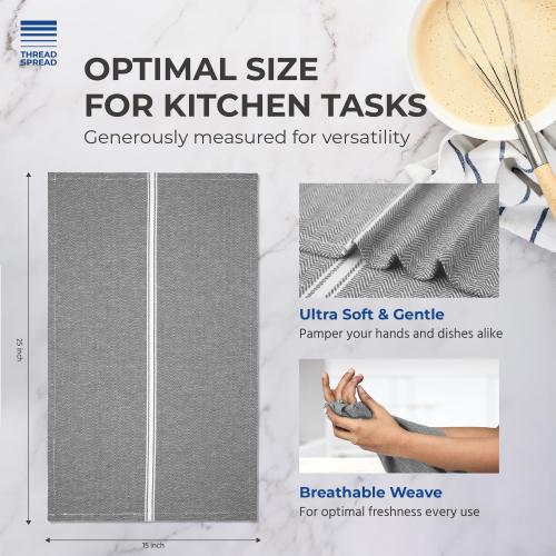 THREAD SPREAD Kitchen Towels Set - 100% Cotton Dish Towels for Kitchen - Pack of 6 Super Absorbent Hand Towel - Grey Tea Towel - Quick Dry & Soft Durable Dish Cloths - 15”x25”, Grey Chambray
