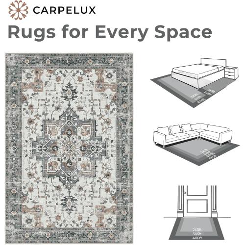 8x10 Area Rugs for Living Room, Machine Washable Non Slip Carpet, Large Vintage Floral Aesthetic Rug, Bedroom Decor, Taupe, Brown/Beige/Cream