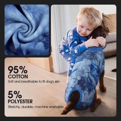 FUAMEY Recovery Suit for Dogs After Surgery,Soft Breathable Dog Bodysuit E-Collar & Cone Alternative Surgical Suit,Male Female Dog Neuter Spay Suits Anti Licking Wounds Onesie Blue Tie Dye XL