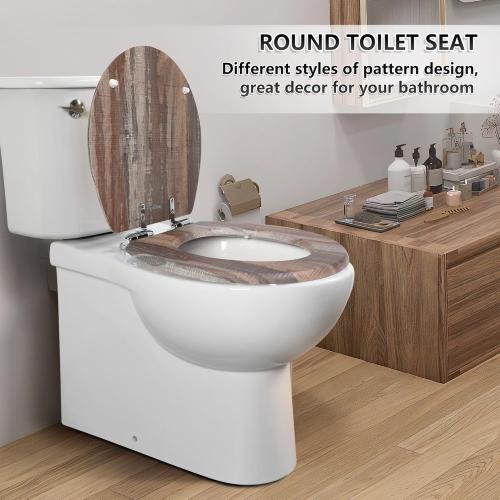 Angol Shiold Round Toilet Seat Molded Wood Toilet Seat with Quietly Close and Quick Release Hinges, Easy to Install also Easy to Clean (Round, Board)