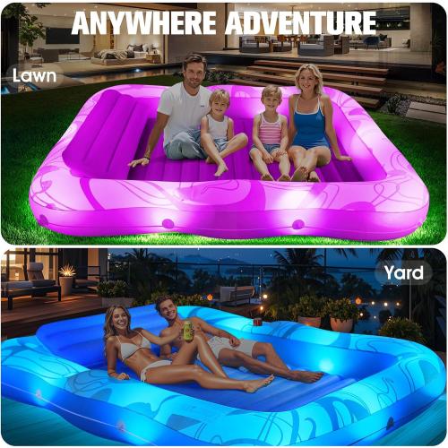 Inflatable Tanning Pool Lounger with Lights,81x 60 Large Tanning Floats for Adults, Swirls Pool Lounger Float,Blow Up Tanning Water Bed with Cup&Phone Holder,Adults Tanning Pools for Backyard