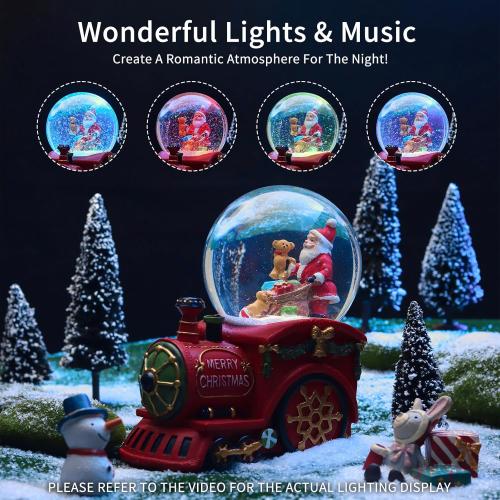 Christmas Snow Globe,Musical Water Globe with 8 Music & Colourful Lights,100mm Holiday Glitter Globe,Christmas Home Decoration,Xmas Gifts for Kids(Train)