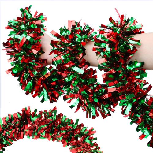 50 Feet Red & Green Metallic Twist Shiny Christmas Tinsel Garland for Tree & Home Decor
