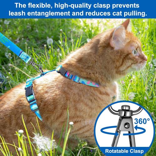 Cat Harness and Leash Set with Matching Collar – Escape Proof Harness for Cats, Adjustable & Lightweight, Tropical Hawaiian Leaf Print, Easy Wear for Outdoor Walking & Training
