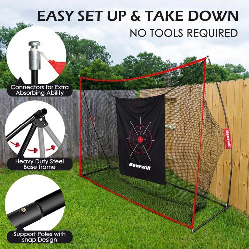 Bearwill Golf Net, 10x7ft Heavy Duty Golf Practice Nets with Mat, Target Cloth, 7 Tees, 6 Balls, Carry Bag for Backyard Driving Chipping Indoor Outdoor Training ‼️mild scratches ‼️