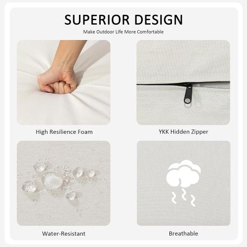 21.5x25.5 Inch Outdoor Deep Seat Cushions Set of 2,Thick High-Density Foam, Water-Resistant, Piped Edges & YKK Hidden Zipper for Patio Furniture,Almond