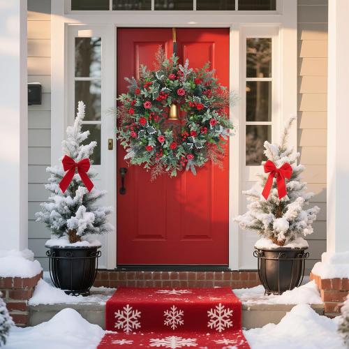 30inch Christmas Wreath, Artificial Winter Wreaths for Front Door with Bell Pinecone Berries for Outdoor Indoor Wall Tree Table Farmhouse Holiday Wedding Birthday Party Decorations