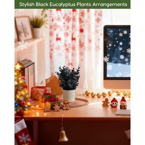 Velener 1 PCS Small Fake Eucalyptus Plant Artificial Potted Plants Indoor for Christmas Decor Indoor Realistic Faux Plant for Office, Bathroom, Living Room, Desk, Shelf, Home Decor (Black)
