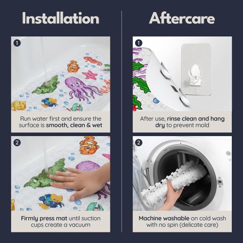 Bathtub Mat Non Slip Anti Mold Kids 35x16- homerella® Bath Mat for Tub, BPA Free,Incl. 2 Hooks, Washable Shower Mat Non Slip Anti Mold,Shower Mats for Inside Shower,EU Certified