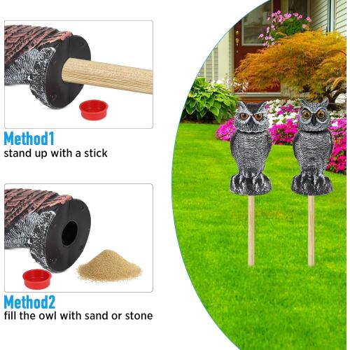 Hedoc 2 Pack Fake Owl Decoys to Scare Birds Away, Rotating Head Bird Deterrents, Nature Enemy Scarecrow Plastic Statues, Pest Repellent for Gardens and Patios
