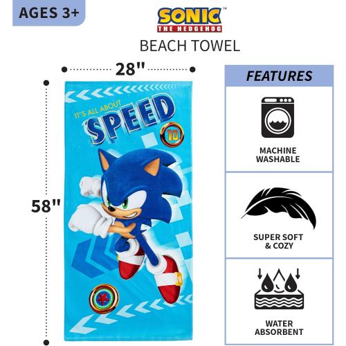 Franco Sonic The Hedgehog Recycled Polyester Beach Towel, 58 in x 28 in, Ready to Run Pattern