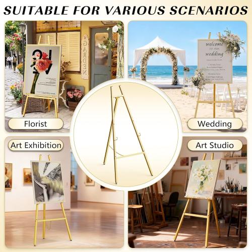Gold Easel Stand for Sign, Heavy Duty Metal Display Easel with Adjustable Chain, Art Easel for Painting, Wedding Sign, Posters & Commercial Display