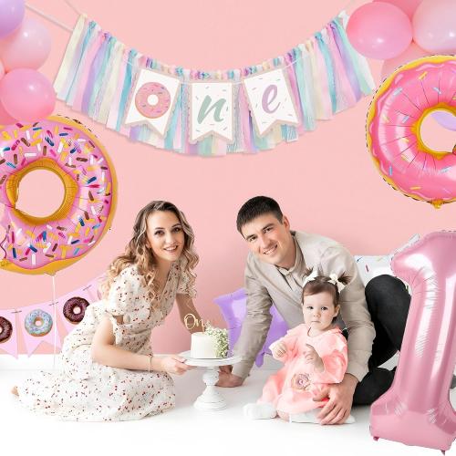 Kriyokiaa Donut Highchair Banner 1st Birthday Girl Sweet One Birthday Party Decorations Rainbow High Chair Banner Photo Background